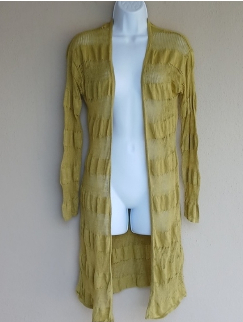 Lightweight Linen Open-Front Long Cardigan Yellow Spring Green
